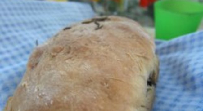 600 г бяло брашно
1/2 кубче мая (или 1/2 пакетче суха мая)
1/3 ч. л. сол
1 и малко ч. ч. хладка вода
2 с. л. зехтин
6-8 маслини, нарязани на парчета
