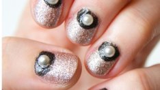 Маникюр в пепел от рози с перли за есен-зима 2014-2015