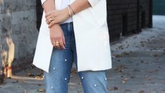 Декорирайте старите дънки с перли