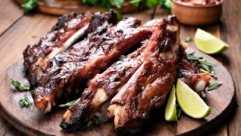 Сочни телешки ребърца с червено вино 