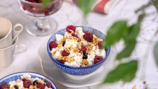 Закуска със сирене котидж, горски плодове и орехи