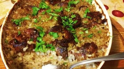 Пилешки дробчета с ориз на фурна