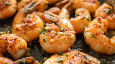 Скариди с масло и подправки на скара 