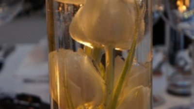 Лалета и чаени свещи плуват във ваза