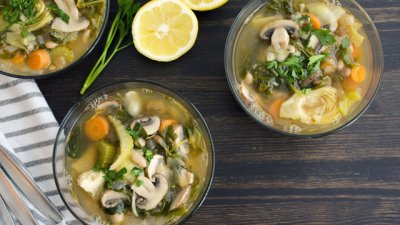 Супа с манатарки, печурки и артишок