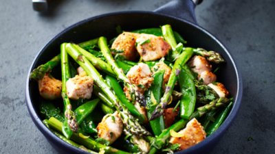 Пиле с аспержи и лимон на тиган по азиатски 