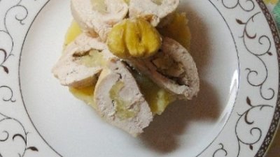 Пилешко филе с кестени и картофено пюре