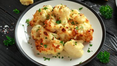 Печен карфиол с пармезан и чесън 