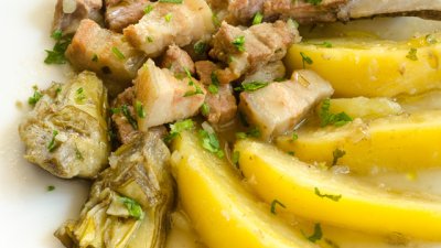 Свинско филе с артишок и мента 