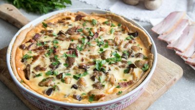 Киш със спанак, гъби и сирене 