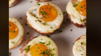 Гнезда от кайма с кашкавал и яйце