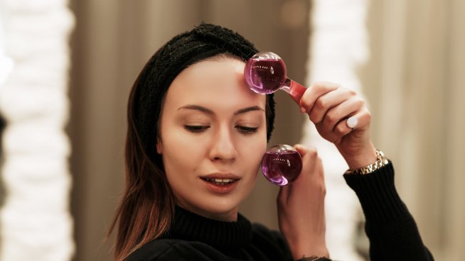 Ползи за кожата от ледените глобуси за масаж на лицето.Снимка: istock