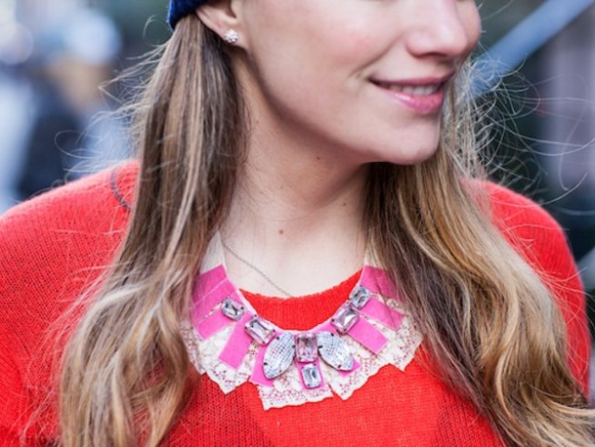 Красиво колие с камъни и дантела. Снимка: stripesandsequins.com