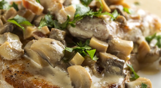 Пилешки гърди с гъби на тиган