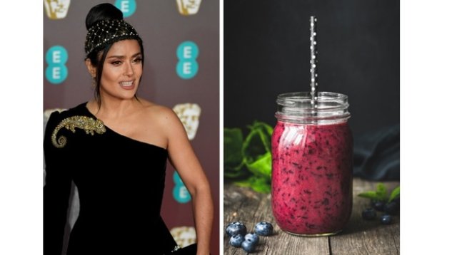 1/2 чаша вода
1 и 1/2 чаши кисело мляко
1-2 с.л.мед
1 круша
2 чаши сини боровинки
