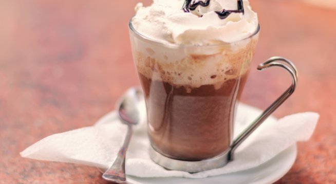 30 мл кафе ликьор
30 мл коняк или бренди
120 мл горещо кафе
чаена лъжичка шоколадов сироп
сметана за украса
