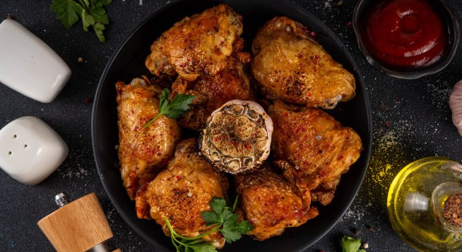 Пилешки бутчета с мед и чесън. Снимка: istock